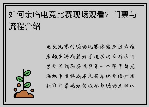 如何亲临电竞比赛现场观看？门票与流程介绍